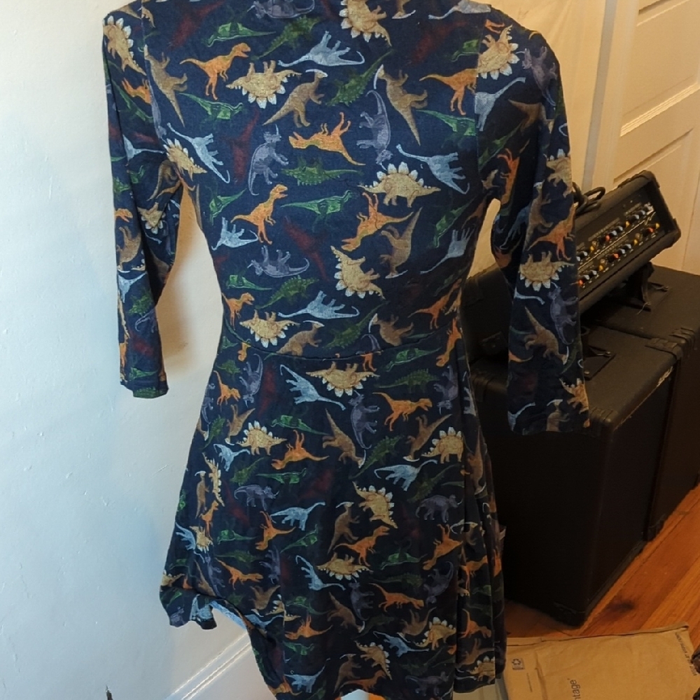 Dinosaur Patterned Midi Dress - Blue - Picture 3 of 4
